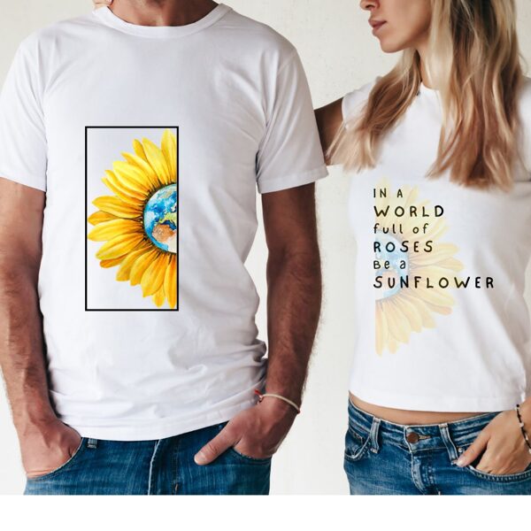 Komplekts, vīriešu t-krekls " Sunflower" + Sieviešu t-krekls " Be a sunflower"